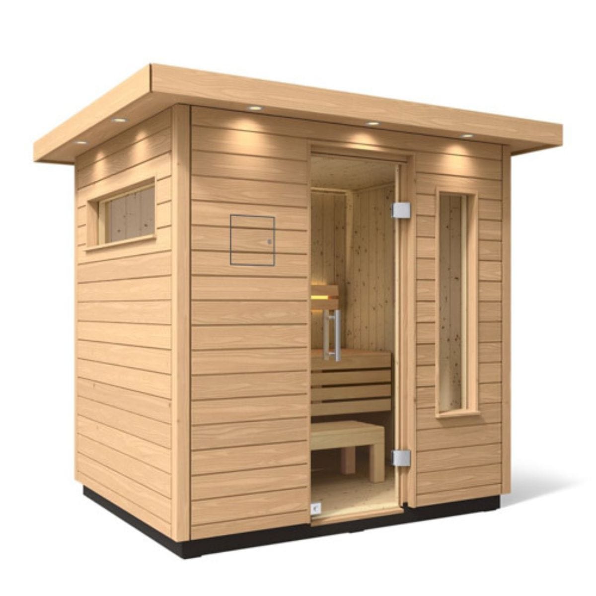 The Kohler C2 Outdoor Sauna features a premium Scandinavian spruce wood interior and Douglas Fir exterior 