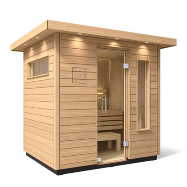 The Kohler C2 Outdoor Sauna features a premium Scandinavian spruce wood interior and Douglas Fir exterior 