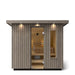 Wooden sauna with glass door on a white background