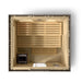 Wooden sauna with slatted door on a white background