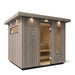 Features a tempered glass door and windows