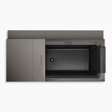 Modern cold plunge with a metallic finish on a white background