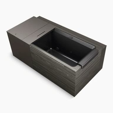 Black rectangular object with a lid on a white background
