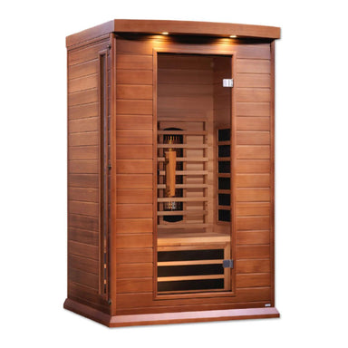 A 2-person capacity infrared sauna