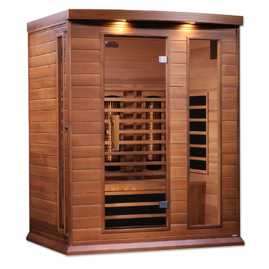 This sauna also features are newest Full Spectrum heating technology, floor heater, MP3 Aux and Bluetooth capability, privacy glass and Chromotherapy Lighting