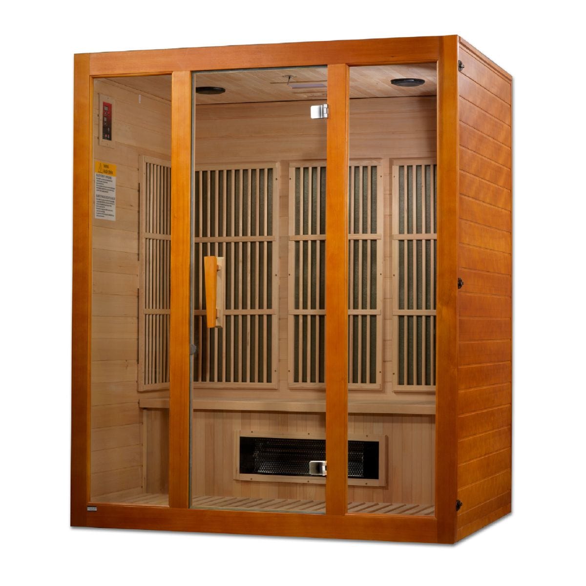 Features Tempered glass door and 2 full-length side windows