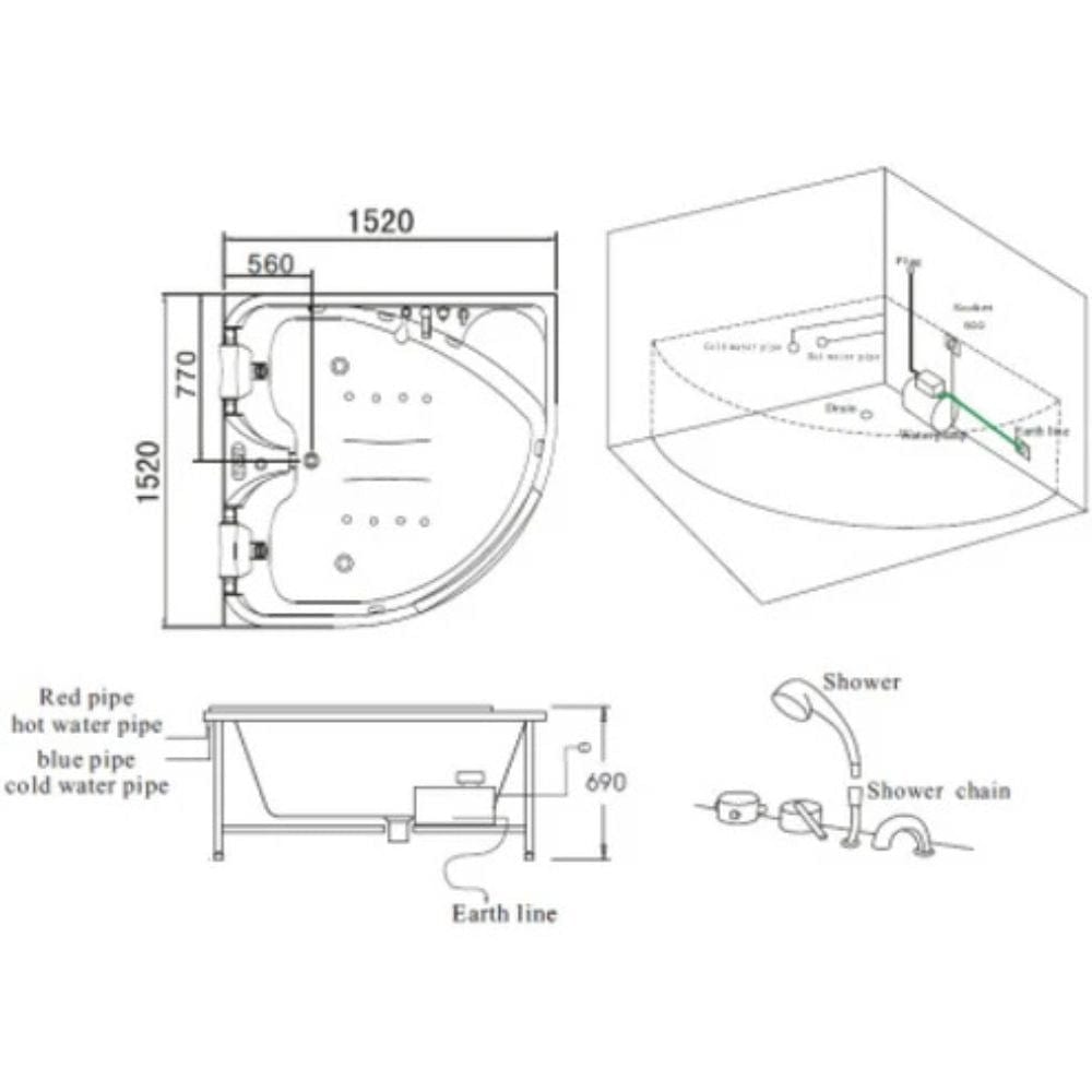 Mesa 2 Person Whirlpool Tub 60" x 60" x 28" Jetted Tub