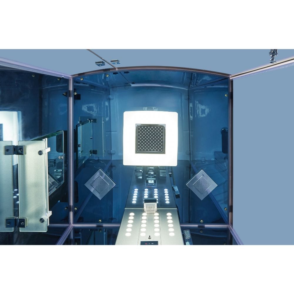 Mesa 36" 1 Person Free Standing Walk In Steam Shower - Blue Glass