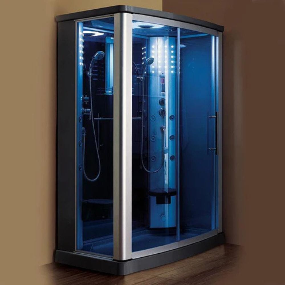 Mesa 54" 2 Person Rectangular Free Standing Walk-in Steam Shower - Blue Glass