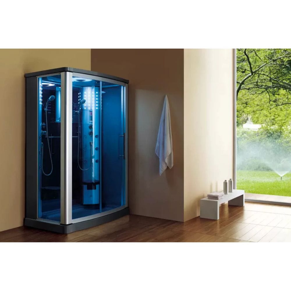 Mesa 54" 2 Person Rectangular Free Standing Walk-in Steam Shower - Blue Glass