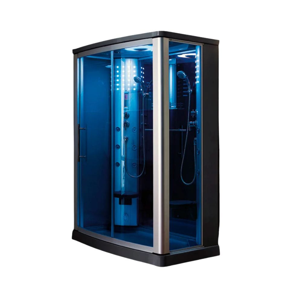 Mesa 54" 2 Person Rectangular Free Standing Walk-in Steam Shower - Blue Glass