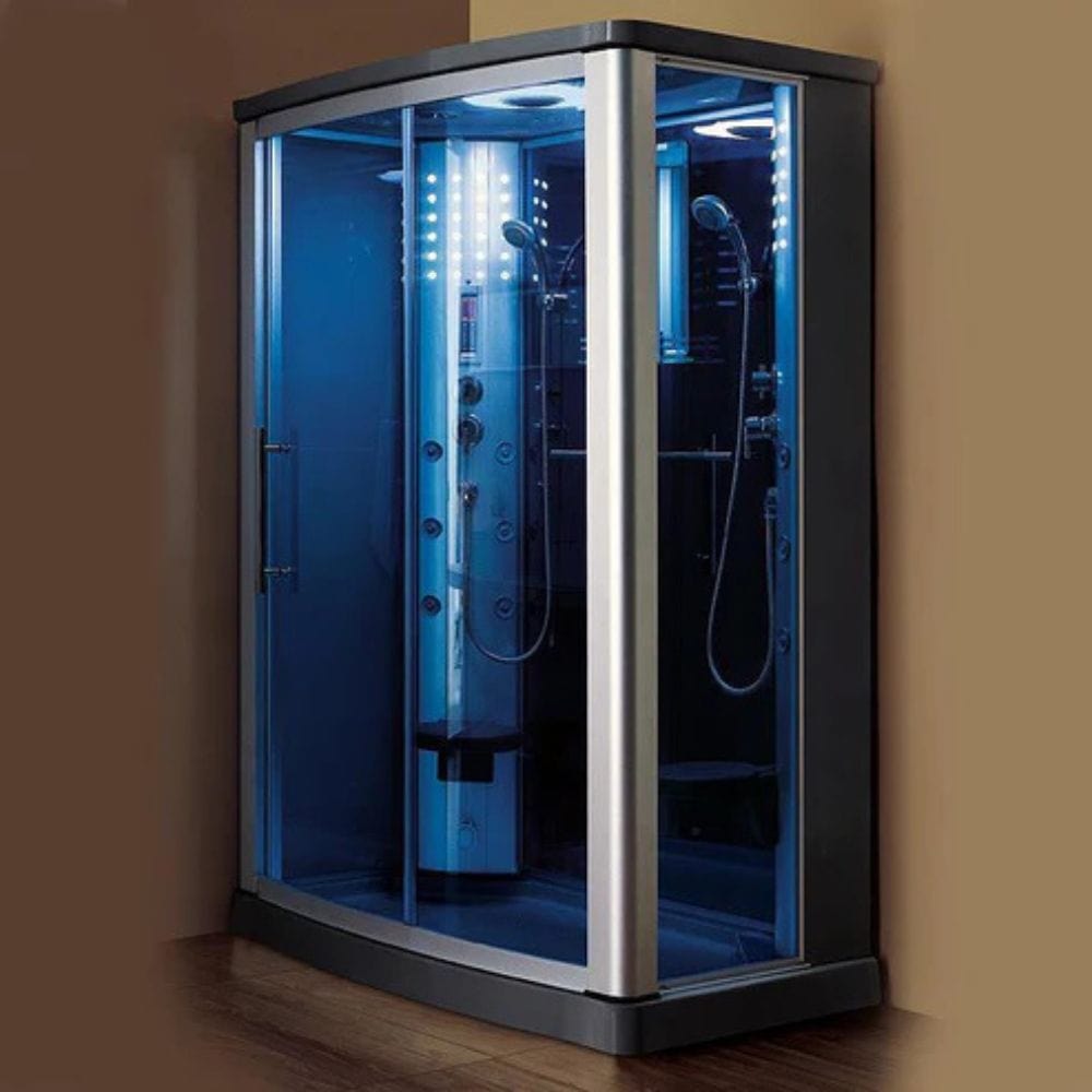 Mesa 54" 2 Person Rectangular Free Standing Walk-in Steam Shower - Blue Glass