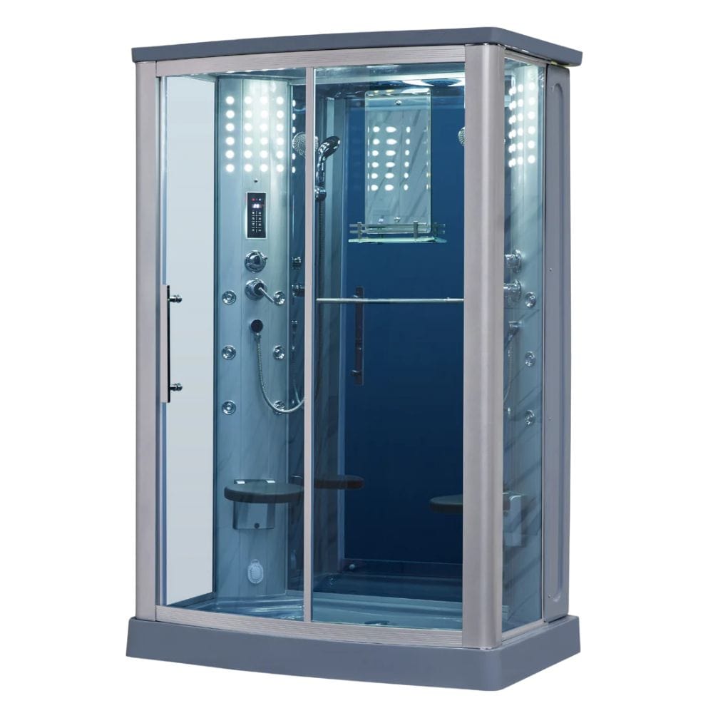 Mesa 54" 2 Person Rectangular Free Standing Walk-in Steam Shower - Blue Glass