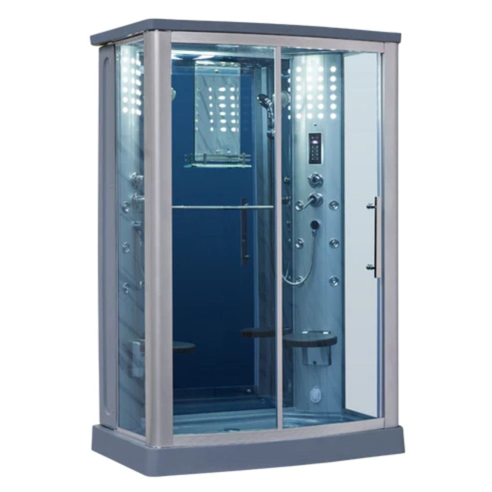 Mesa 54" 2 Person Rectangular Free Standing Walk-in Steam Shower - Blue Glass
