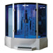 Corner steam shower cabin with glass door on a white background