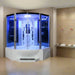 Mesa 63" 2 Person Corner Steam Shower with Jetted Tub - Blue Glass
