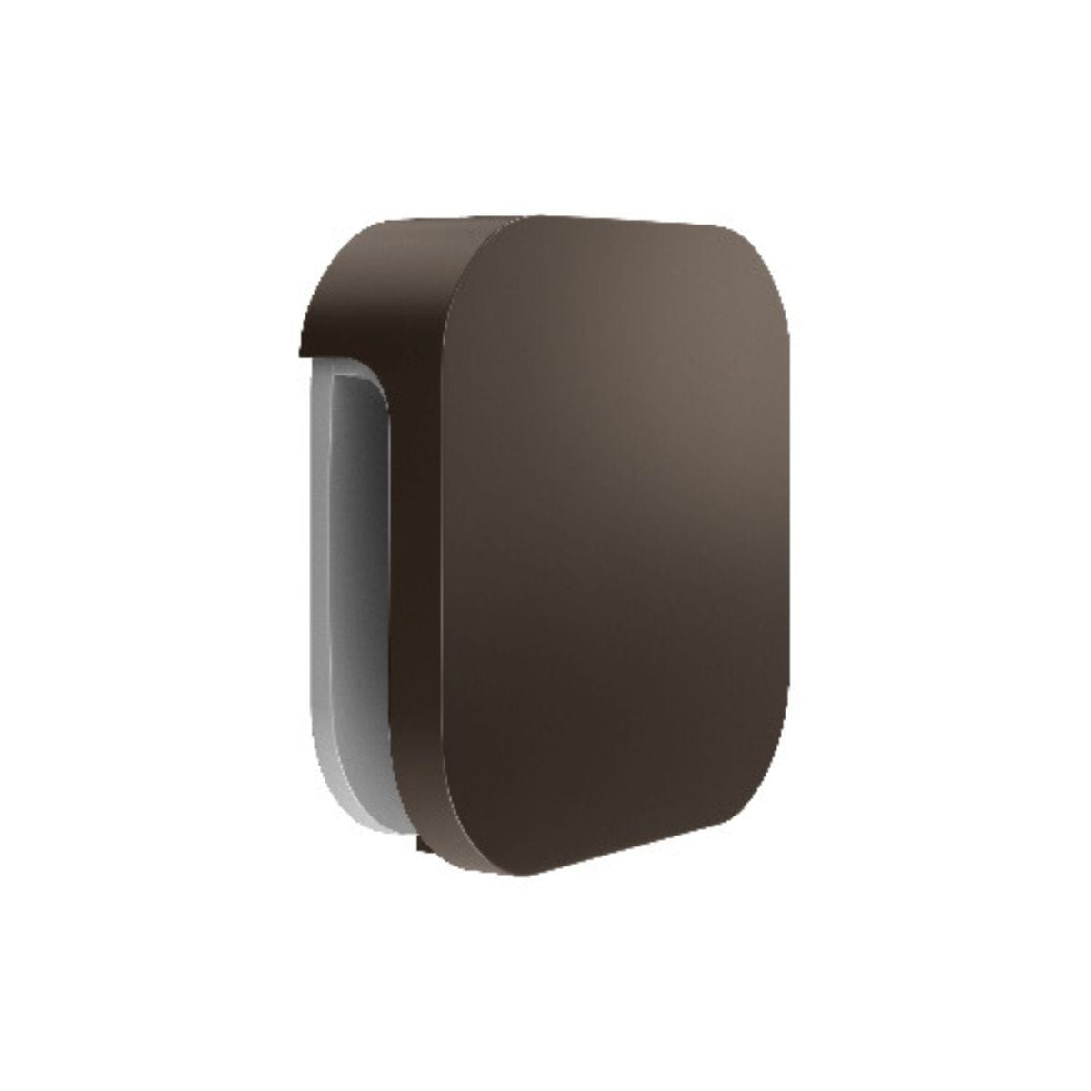 Brown wall-mounted soap dispenser on a white background