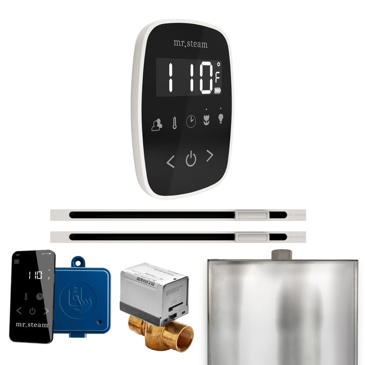 Operates on/off, time, and temperature using a smartphone or mobile device
