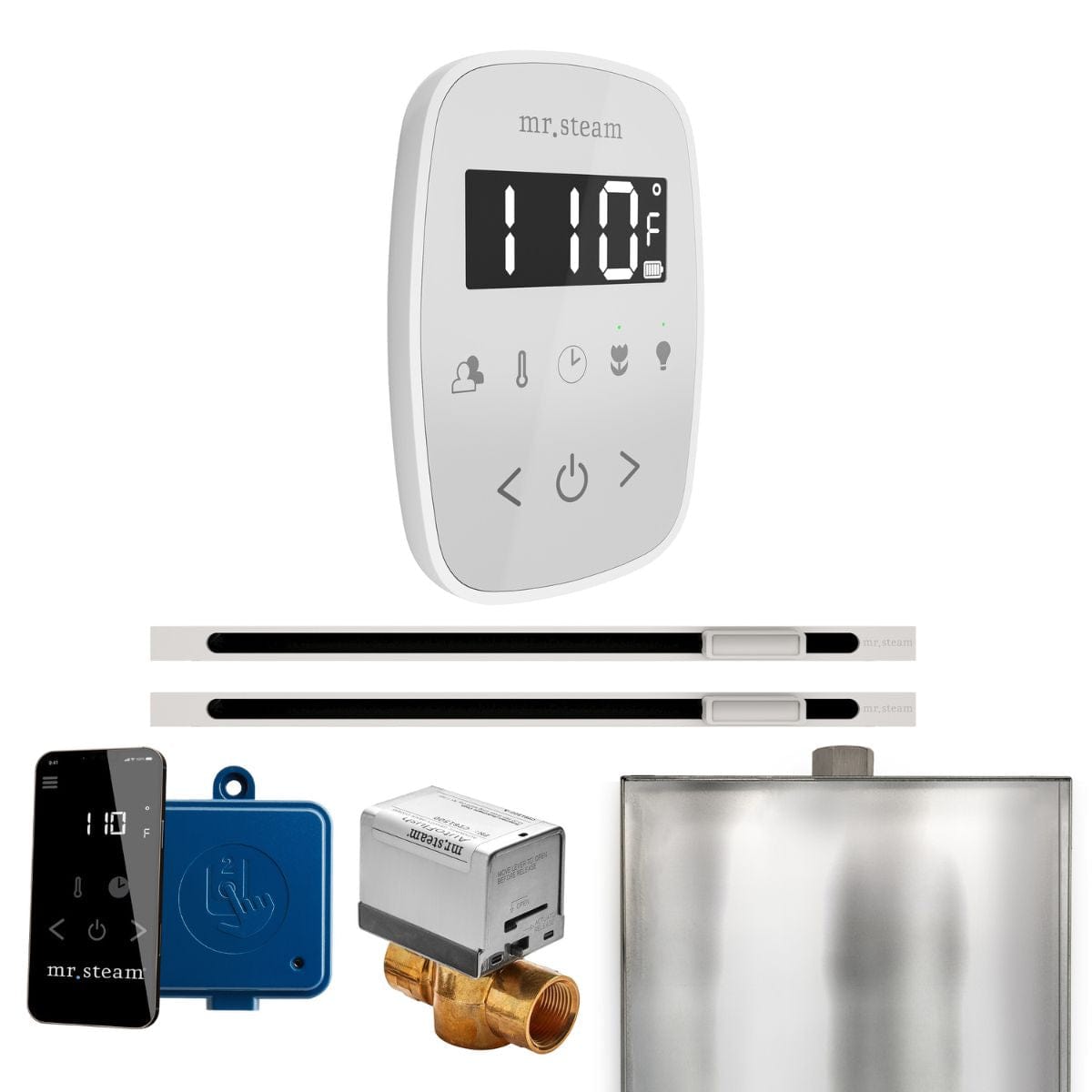 Operates on/off, time, and temperature using a smartphone or mobile device