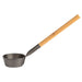 Aluminum ladle with a wooden handle on a white background