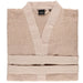 Beige textured robe with a visible brand label on a white background