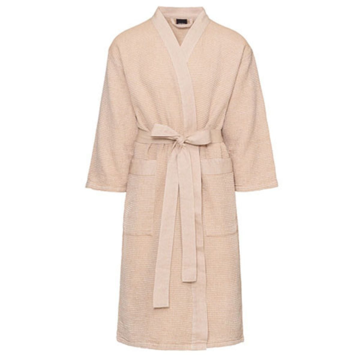 Beige robe with a belt on a white background