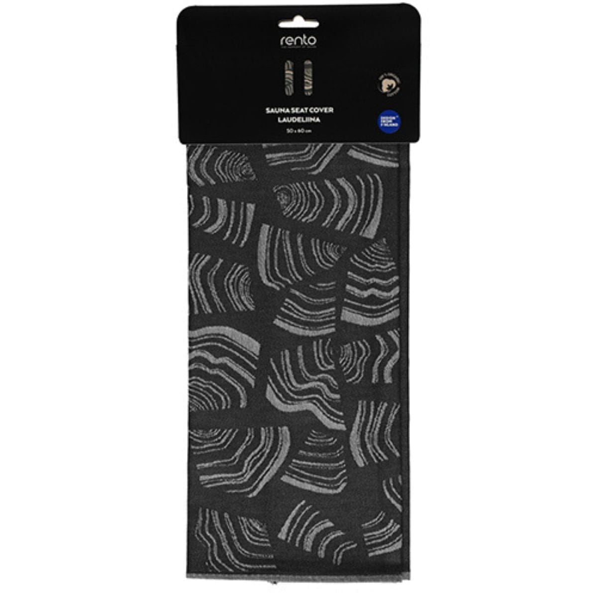 Black sauna seat cover with gray pattern on a white background