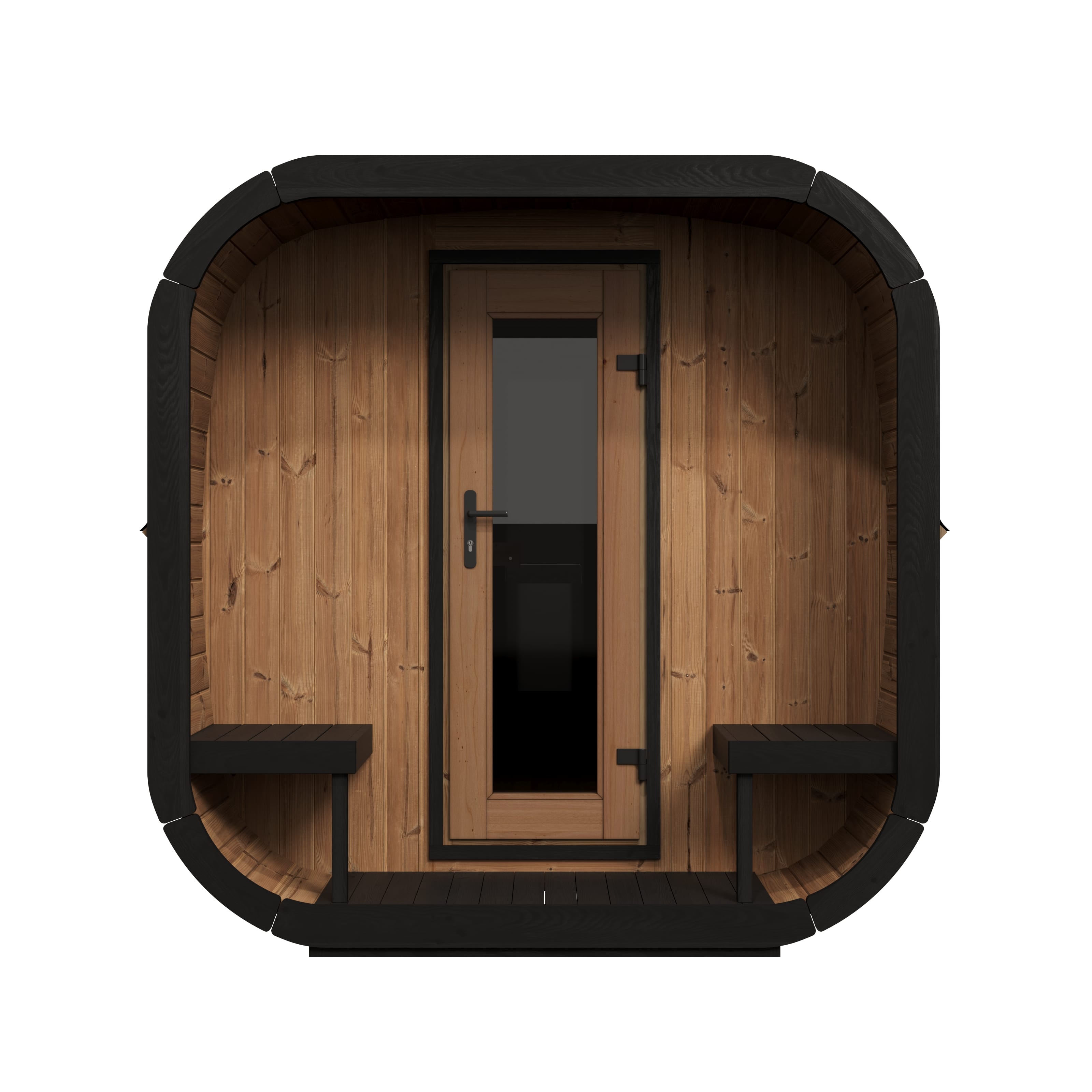 SaunaLife Model CL12GCP outdoor sauna with dressing room and porch
