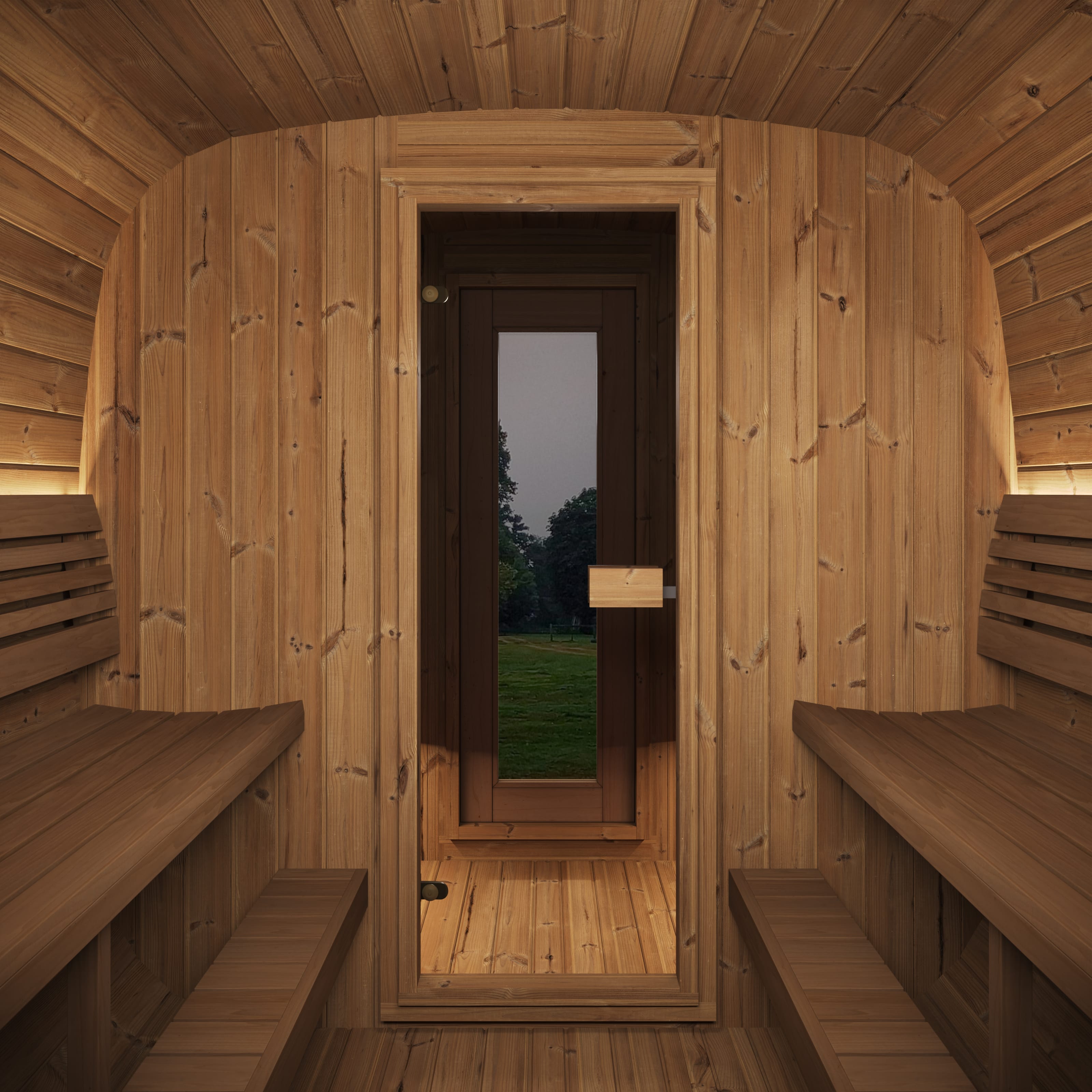 SaunaLife Model CL12GCP outdoor sauna with dressing room and porch