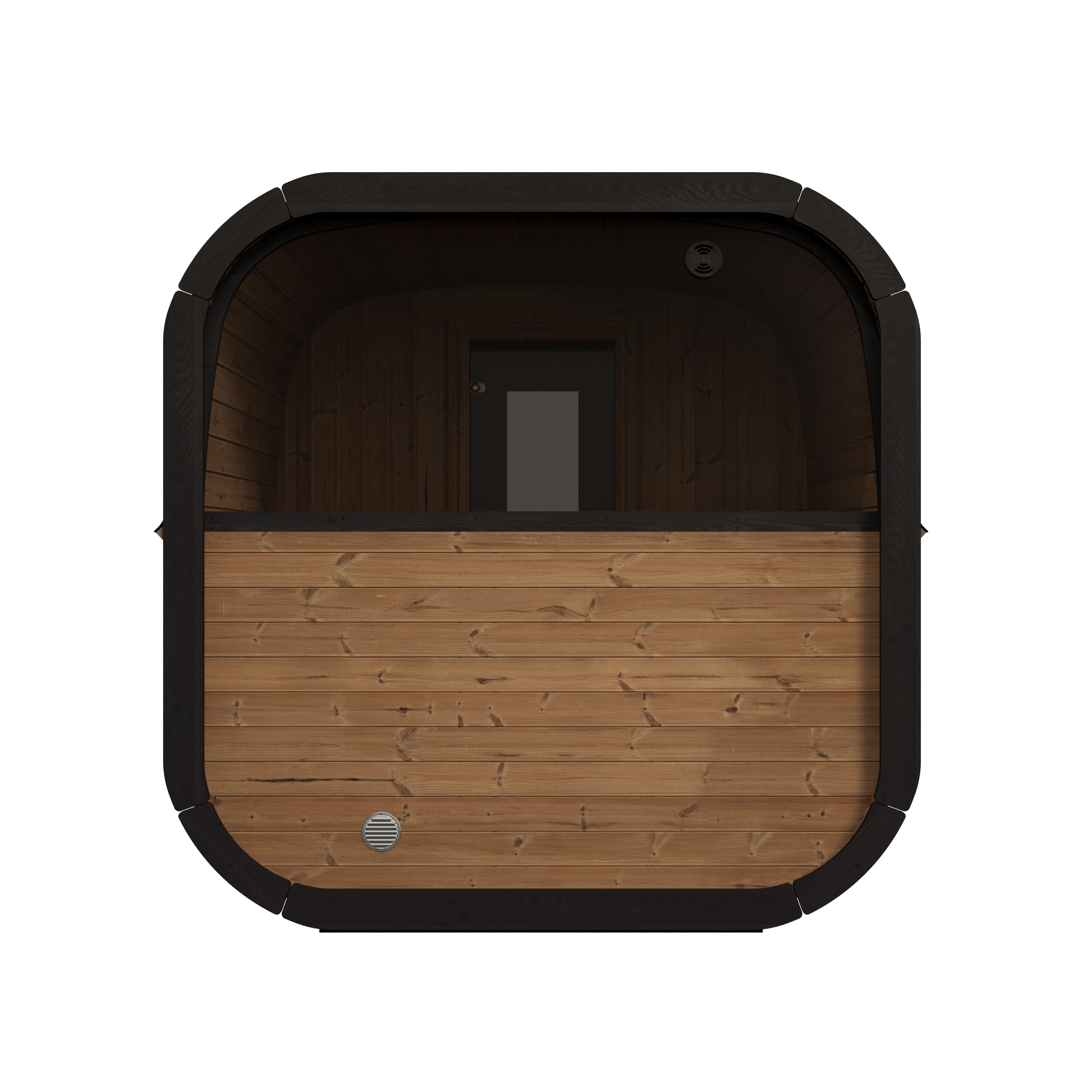SaunaLife Model CL12GCP outdoor sauna with dressing room and porch