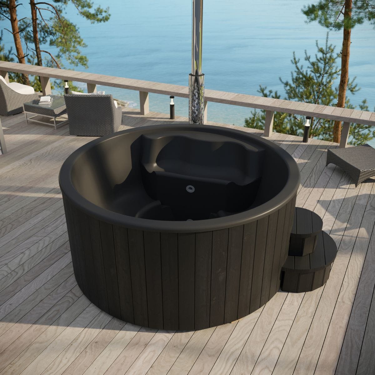 Designed for outdoor ergonomic hot tub bathing experiences