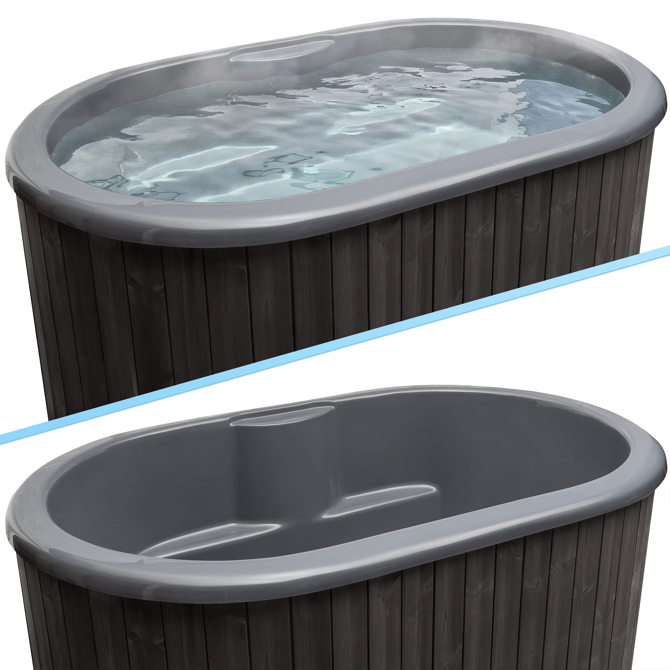 SaunaLife Model S2BC package, two-person black immersion tub with AP-1 chiller/heater