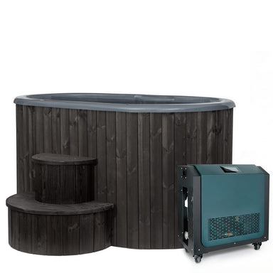 SaunaLife Model S2BC package, two-person black immersion tub with AP-1 chiller/heater