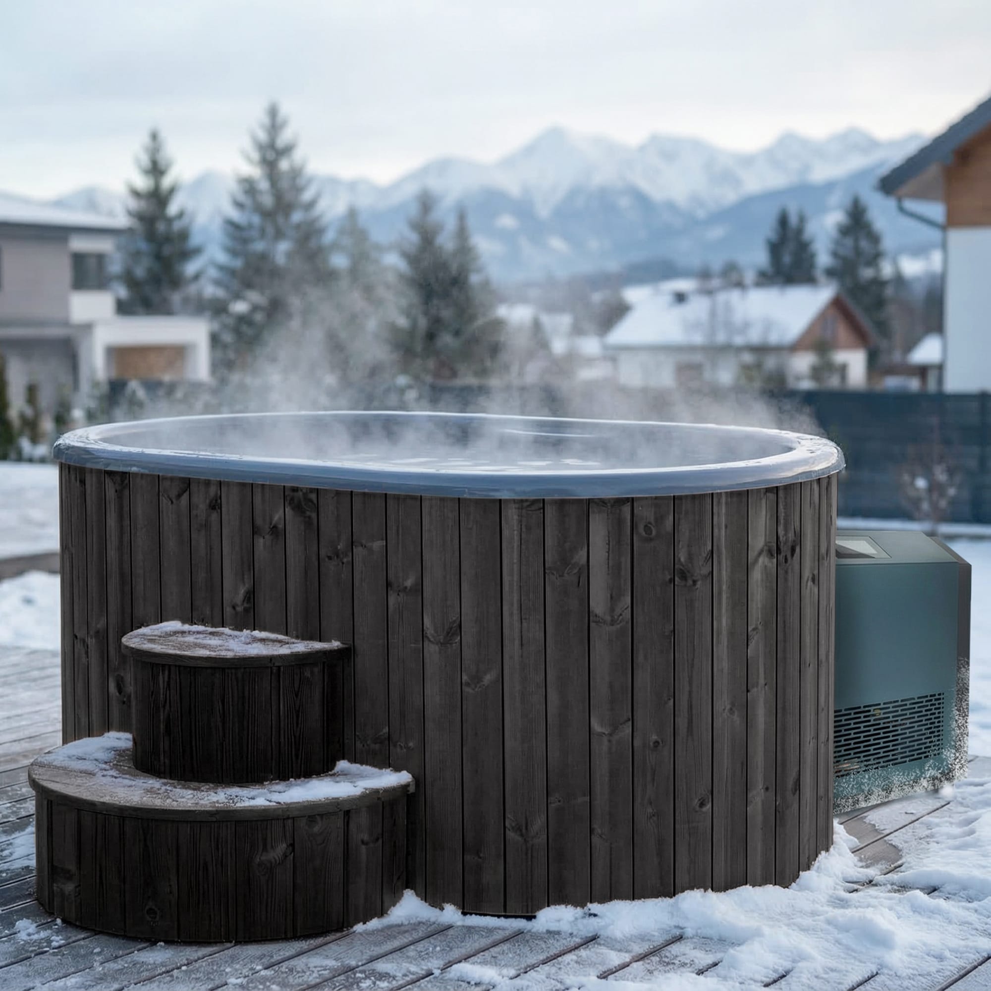 SaunaLife Model S2BC package, two-person black immersion tub with AP-1 chiller/heater