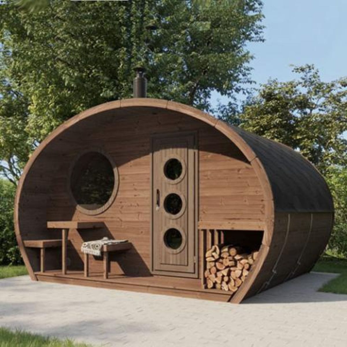 Unlike any other backyard sauna kit, the G11’s charming organic design complements its surroundings and blends beautifully with nature