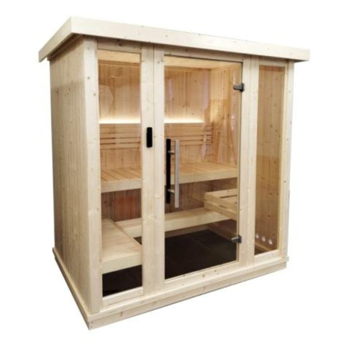 Designed to exceed expectations, this open and airy Nordic gem benefits from a full glass front for your sauna bathing pleasure
