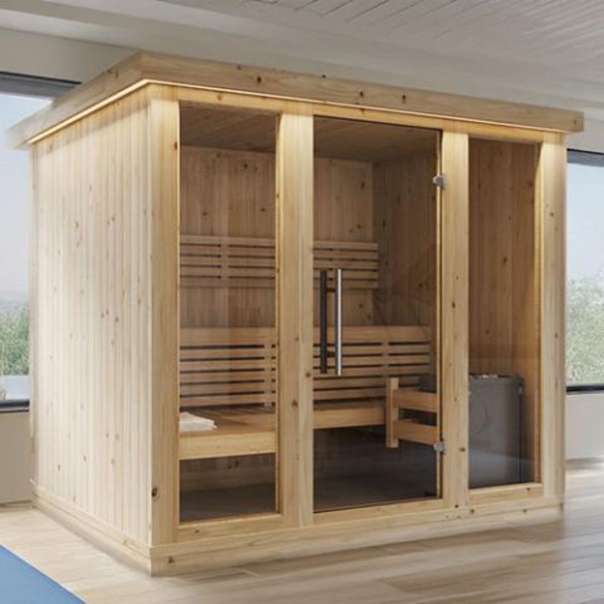 SaunaLife provides a superior white LED lighting system that is Wi-Fi app-based and allows you to set the ideal scene prior to entering the sauna