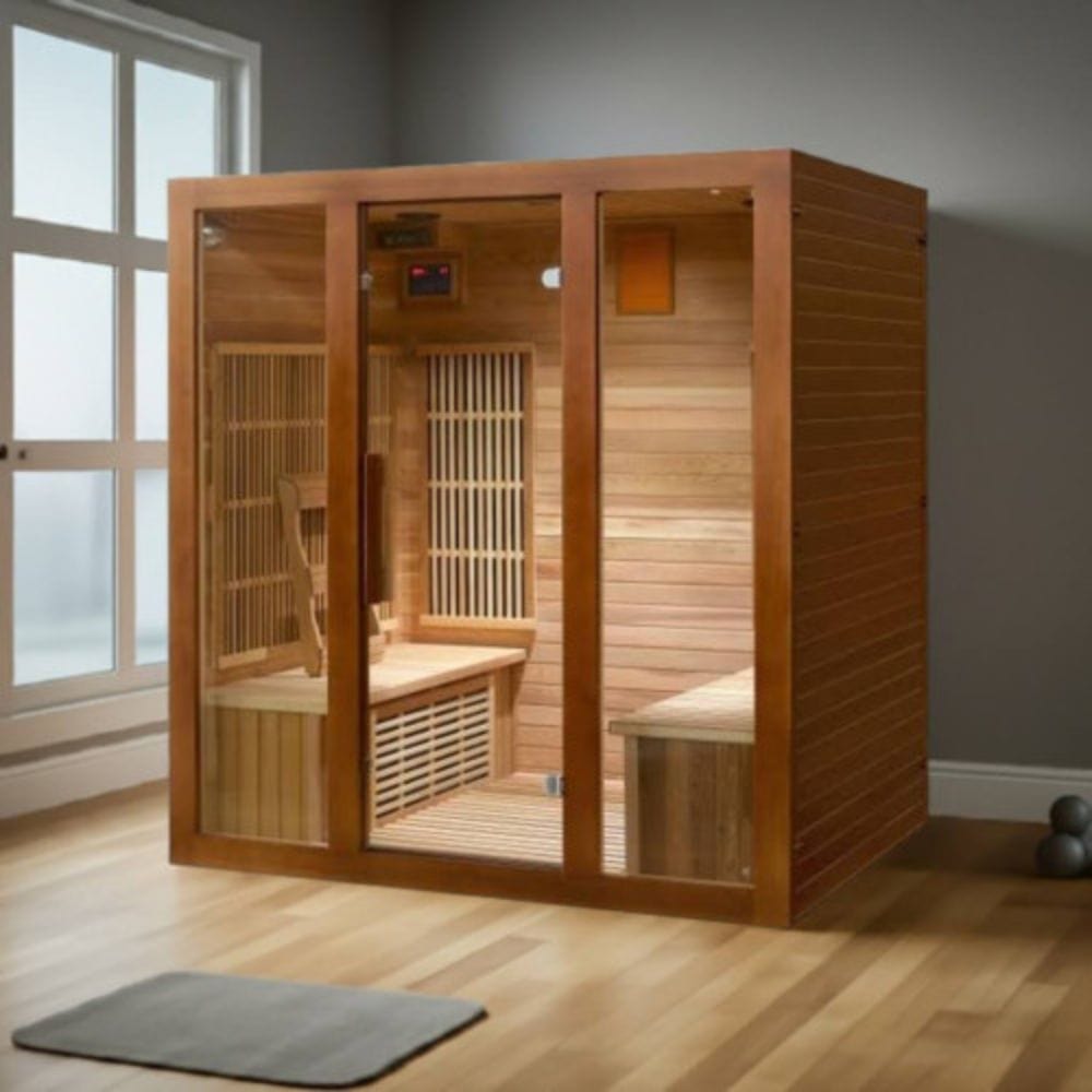 Sunray Roslyn 4 Person Cedar Sauna w/Carbon Heaters/Side Bench Seating