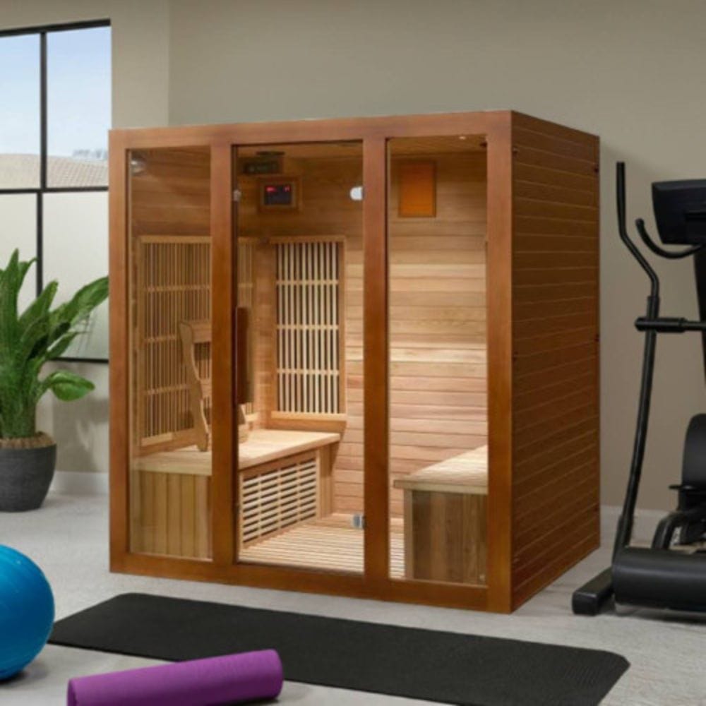 Sunray Roslyn 4 Person Cedar Sauna w/Carbon Heaters/Side Bench Seating