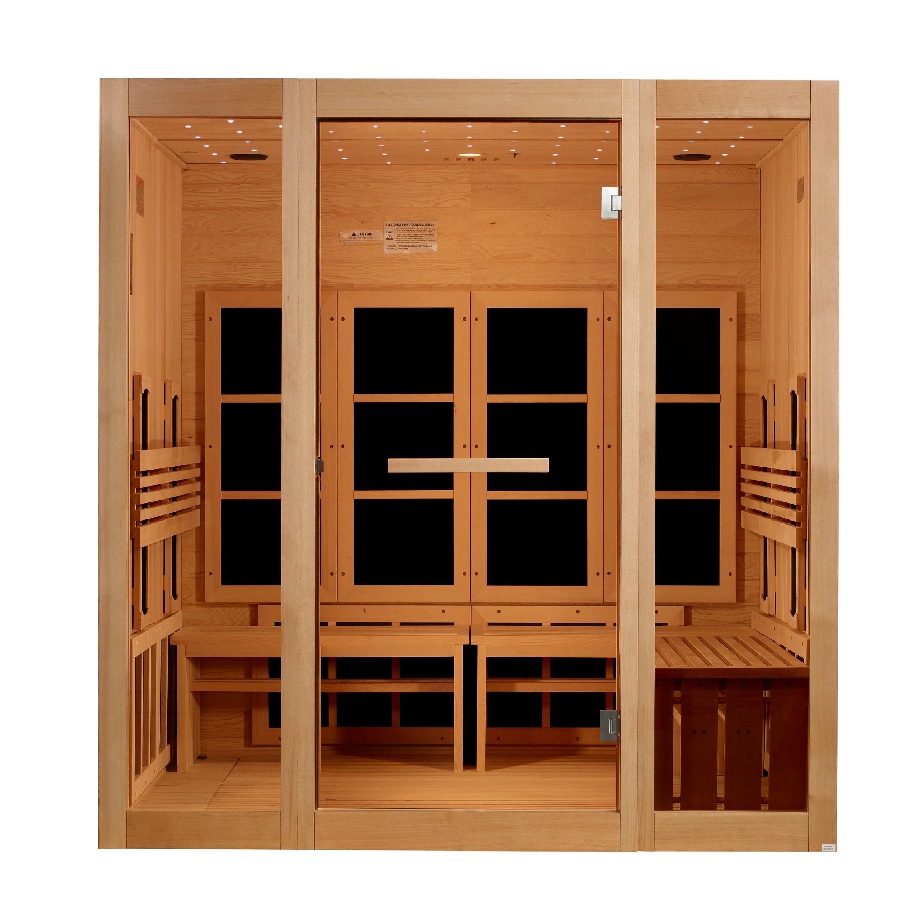 Golden Designs Catalonia 8-Person Full Spectrum PureTech™ Near Zero EMF FAR Infrared Sauna (2026), right angle