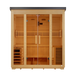 Golden Designs Vorarlberg 2026 sauna front view with bronze privacy tempered glass door