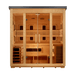 Golden Designs Gargellen flat roof outdoor sauna GDI-8025-01, front view showing bronze privacy tempered glass door