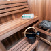 CT Element Nook lower bench with the electric heater and sauna bucket