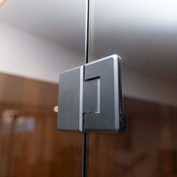 Glass door hinge detail on the CT Element Nook