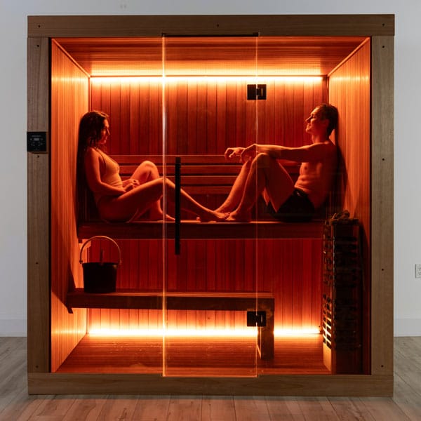Two bathers on the upper bench of the CT Element Studio